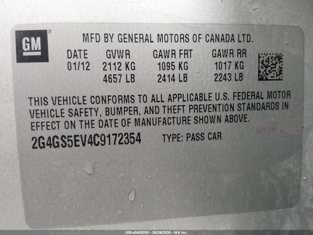 Продаж на аукціоні авто 2012 Buick Regal Turbo - Premium 1, vin: 2G4GS5EV4C9172354, номер лоту: 45459255