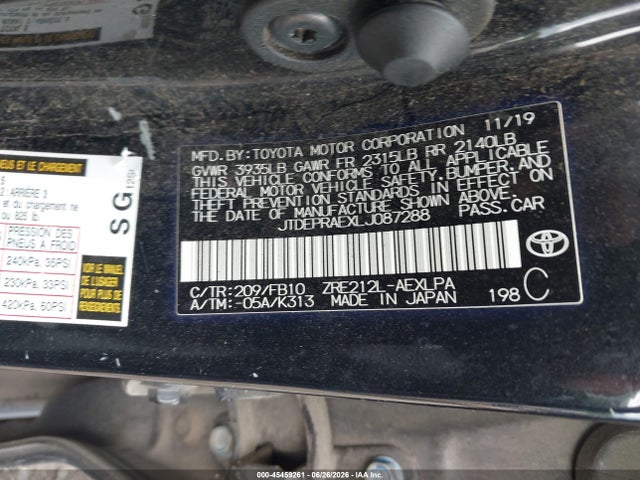 Продажа на аукционе авто 2020 Toyota Corolla Le, vin: JTDEPRAEXLJ087288, номер лота: 45459261