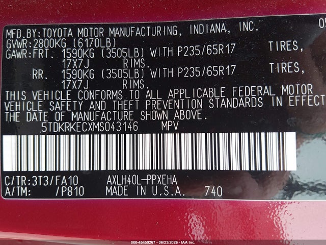 Toyota SIENNA LE 2021 5TDKRKECXMS043146 Image 9