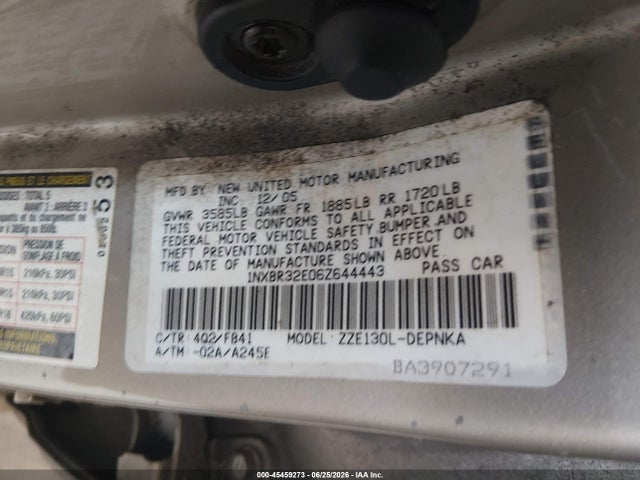 2006 Toyota Corolla Le მანქანა იყიდება აუქციონზე, vin: 1NXBR32E06Z644443, აუქციონის ნომერი: 45459273