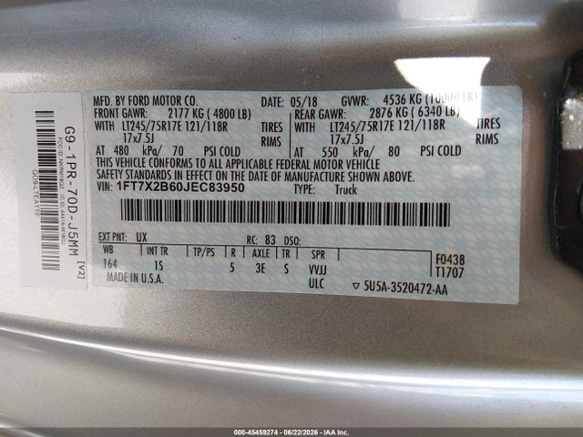 1FT7X2B60JEC83950 Ford F-250 Lariat/xl/xlt