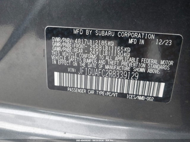 45459285 :رقم المزاد ، JF1GUAFC2R8339129 vin ، 2024 Subaru Impreza Sport 5-door مزاد بيع