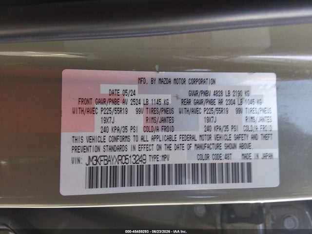 Продажа на аукционе авто 2024 Mazda Cx-5 2.5 Carbon Turbo, vin: JM3KFBAYXR0513249, номер лота: 45459293