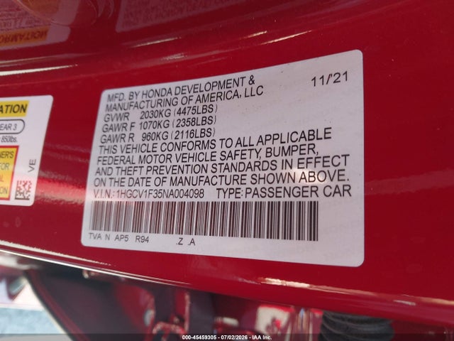 1HGCV1F35NA004098 Honda Accord Sport