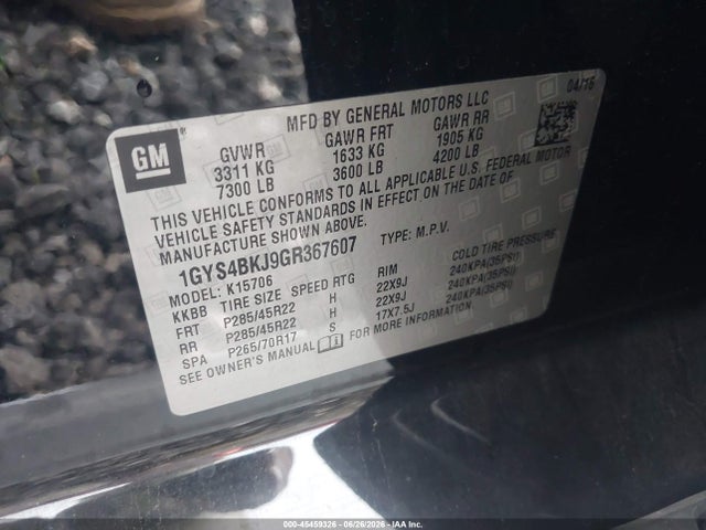 45459326 :رقم المزاد ، 1GYS4BKJ9GR367607 vin ، 2016 Cadillac Escalade Luxury Collection مزاد بيع