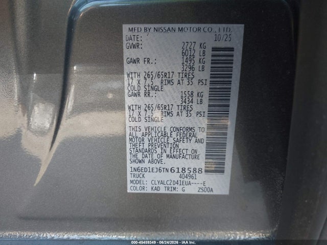 Продаж на аукціоні авто 2026 Nissan Frontier Sv 4x2, vin: 1N6ED1EJ6TN618588, номер лоту: 45459349