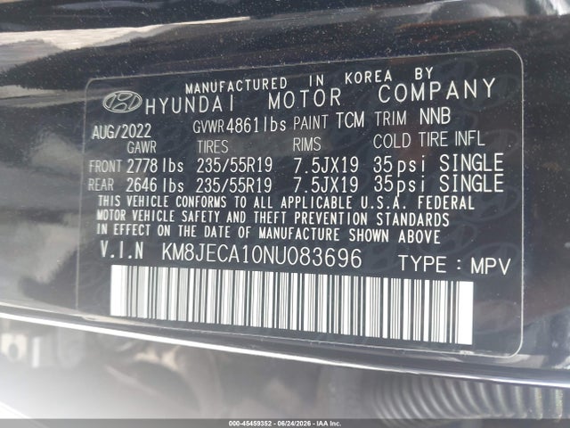 Auction sale of the 2022 Hyundai Tucson Hybrid Limited, vin: KM8JECA10NU083696, lot number: 45459352