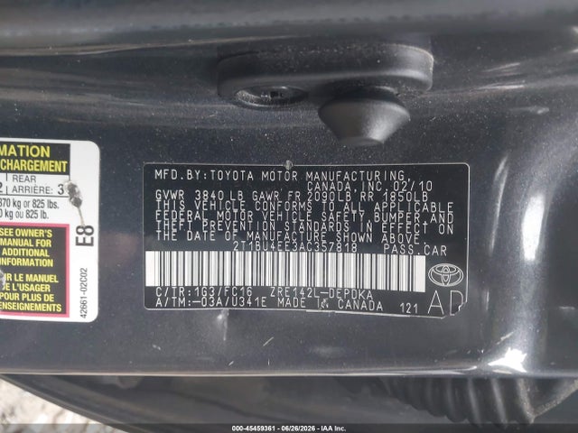 Продажа на аукционе авто 2010 Toyota Corolla Le, vin: 2T1BU4EE3AC357818, номер лота: 45459361