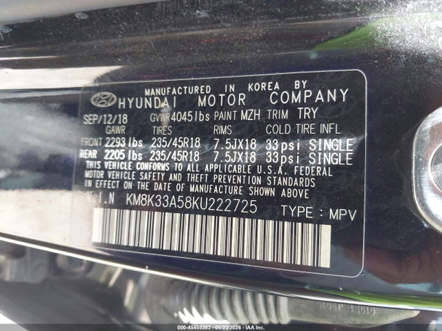 Aukcja sprzedaży 2019 Hyundai Kona Limited, vin: KM8K33A58KU222725, numer aukcji: 45459383