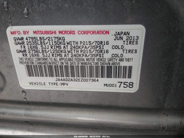 Mitsubishi Outlander Es 2014 JA4AD2A32EZ007364 Image 9