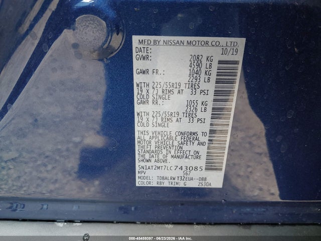 Продажа на аукционе авто 2020 Nissan Rogue Sl Fwd, vin: 5N1AT2MT7LC743085, номер лота: 45459397