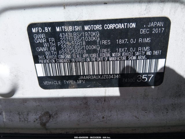 Продажа на аукционе авто 2018 Mitsubishi Outlander Sport 2.0 Es, vin: JA4AR3AUXJZ034340, номер лота: 45459399