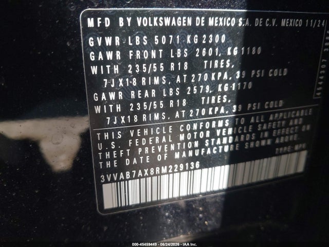 Продаж на аукціоні авто 2024 Volkswagen Tiguan 2.0t Wolfsburg Edition, vin: 3VVAB7AX8RM229136, номер лоту: 45459449