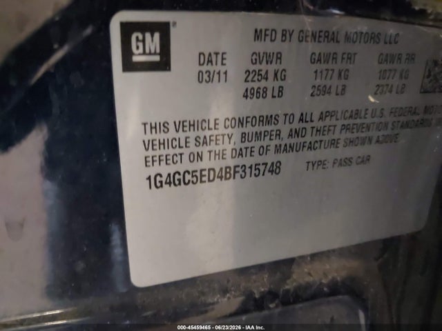 2011 Buick Lacrosse Cxl მანქანა იყიდება აუქციონზე, vin: 1G4GC5ED4BF315748, აუქციონის ნომერი: 45459465
