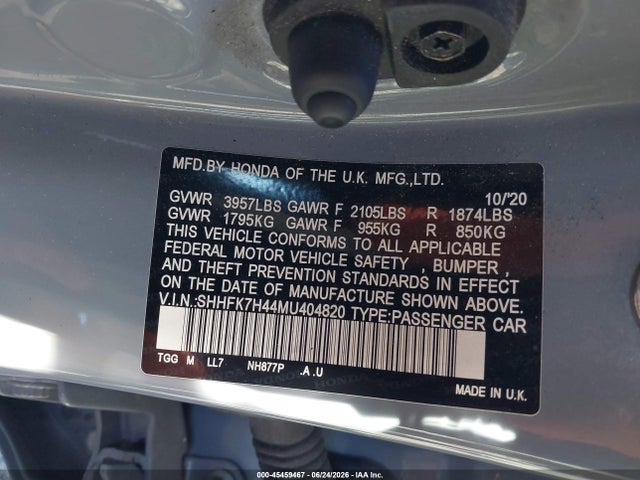 SHHFK7H44MU404820 Honda Civic Sport