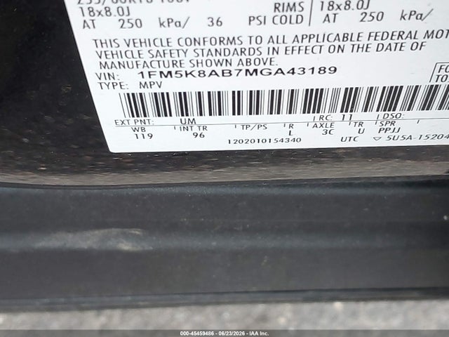 Aukcja sprzedaży 2021 Ford Police Interceptor, vin: 1FM5K8AB7MGA43189, numer aukcji: 45459486