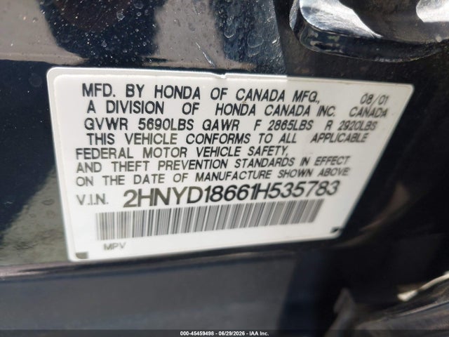 2001 Acura Mdx მანქანა იყიდება აუქციონზე, vin: 2HNYD18661H535783, აუქციონის ნომერი: 45459498