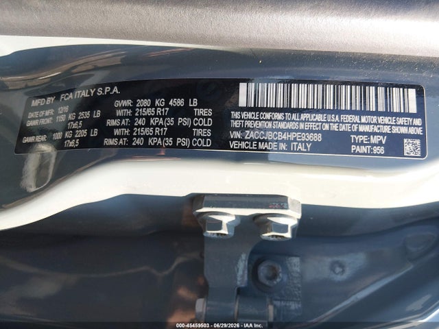 Aukcja sprzedaży 2017 Jeep Renegade Trailhawk, vin: ZACCJBCB4HPE93688, numer aukcji: 45459503