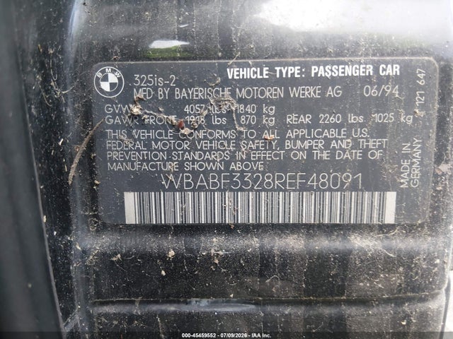 45459552 :رقم المزاد ، WBABF3328REF48091 vin ، 1994 Bmw 325 Is مزاد بيع