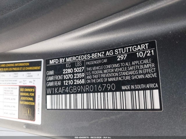 Продажа на аукционе авто 2022 Mercedes-benz C 300 Sedan, vin: W1KAF4GB9NR016790, номер лота: 45459576