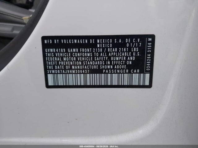 Продаж на аукціоні авто 2017 Volkswagen Jetta 1.4t Se, vin: 3VWDB7AJ9HM306437, номер лоту: 45459584