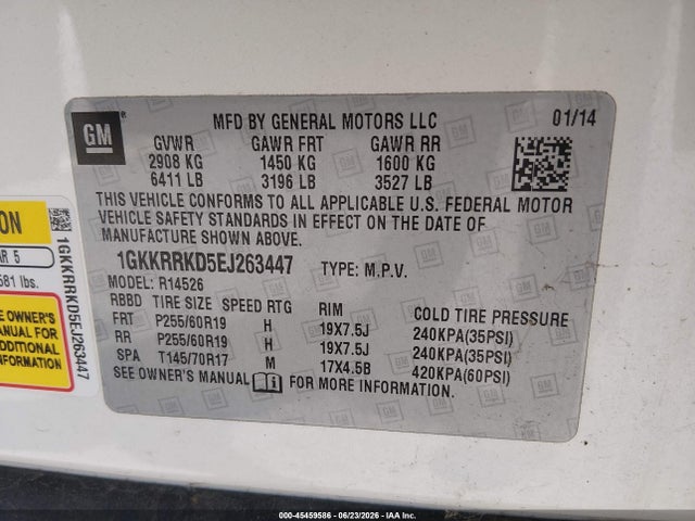 Auction sale of the 2014 Gmc Acadia Slt-1, vin: 1GKKRRKD5EJ263447, lot number: 45459586