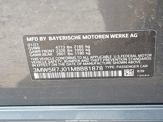 Aukcja sprzedaży 2021 Bmw 330i Xdrive, vin: 3MW5R7J01M8B81878, numer aukcji: 45459600