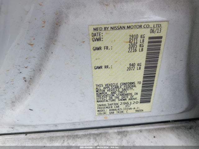 Продаж на аукціоні авто 2013 Nissan Altima 2.5 S, vin: 1N4AL3AP3DC296120, номер лоту: 45459611