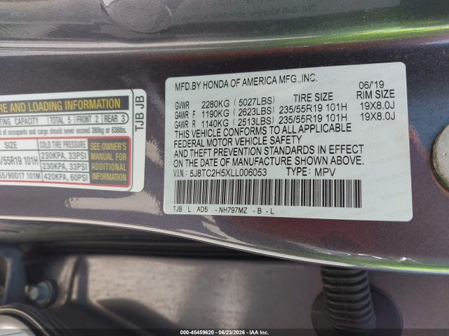 45459620 :رقم المزاد ، 5J8TC2H5XLL006053 vin ، 2020 Acura Rdx Technology Package مزاد بيع