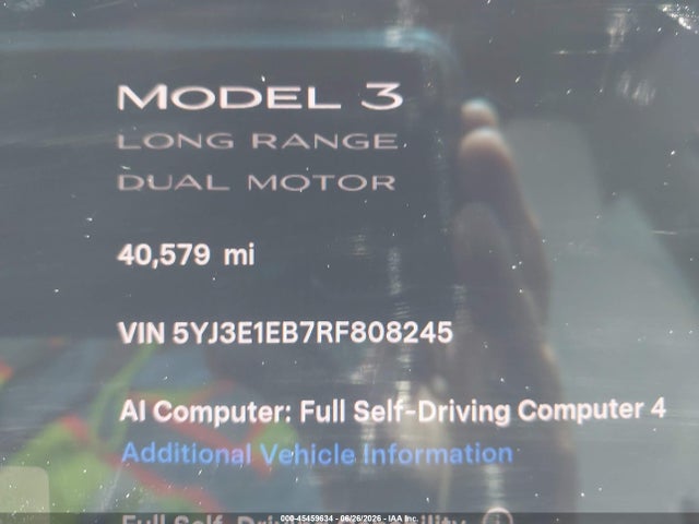 Aukcja sprzedaży 2024 Tesla Model 3 Long Range Dual Motor All-wheel Drive, vin: 5YJ3E1EB7RF808245, numer aukcji: 45459634