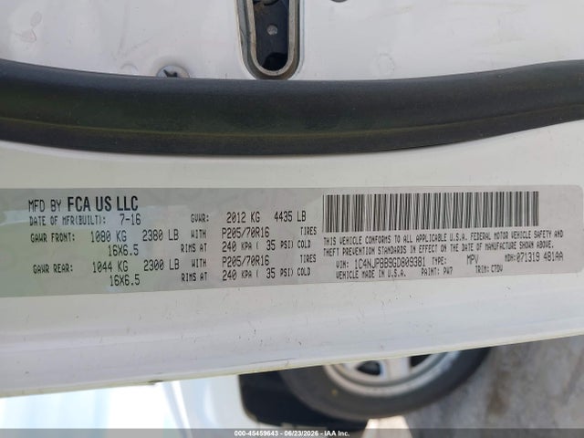 Продажа на аукционе авто 2016 Jeep Patriot Sport, vin: 1C4NJPBB9GD809381, номер лота: 45459643