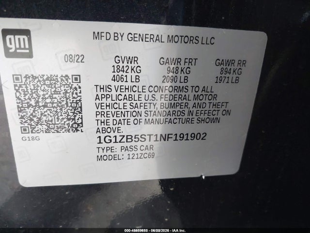 1G1ZB5ST1NF191902 Chevrolet Malibu Fwd Ls