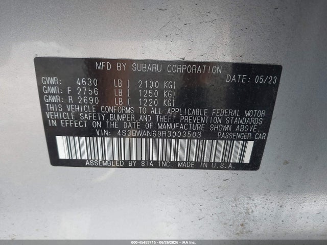 Продаж на аукціоні авто 2024 Subaru Legacy Limited, vin: 4S3BWAN69R3003503, номер лоту: 45459715