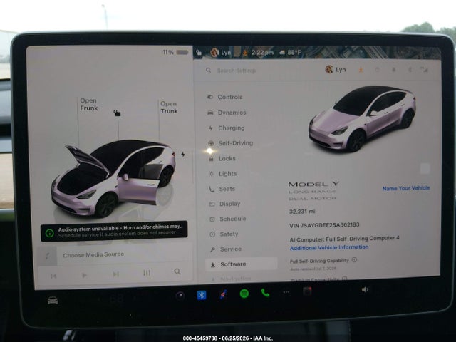 45459788 :رقم المزاد ، 7SAYGDEE2SA362183 vin ، 2025 Tesla Model Y Long Range Dual Motor All-wheel Drive مزاد بيع