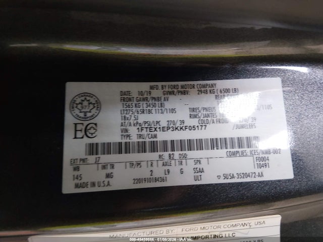 1FTEX1EP3KKF05177 Ford F-150 Lariat/xl/xlt