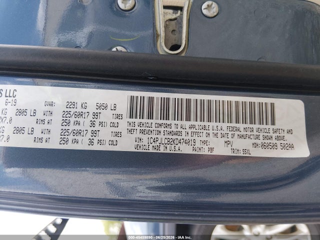 1C4PJLCB2KD474019 Jeep Cherokee Latitude Fwd