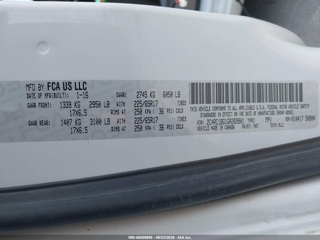 Продаж на аукціоні авто 2016 Chrysler Town & Country Touring, vin: 2C4RC1BG1GR269901, номер лоту: 45459898