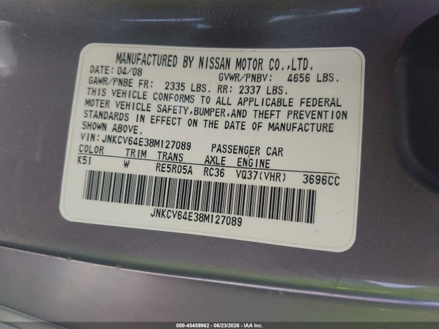 Auction sale of the 2008 Infiniti G37 Journey, vin: JNKCV64E38M127089, lot number: 45459962