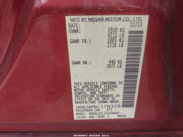 Nissan Altima 2.5 Sl 2014 1N4AL3AP0EC170329 Image 9