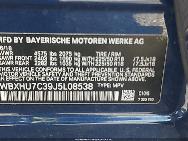 2018 Bmw X1 Sdrive28i მანქანა იყიდება აუქციონზე, vin: WBXHU7C39J5L08538, აუქციონის ნომერი: 45459974