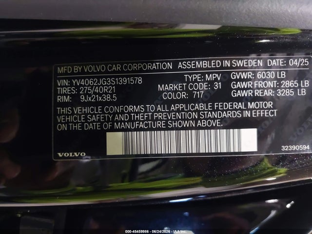 Продажа на аукционе авто 2025 Volvo Xc90 B6 Ultra, vin: YV4062JG3S1391578, номер лота: 45459986