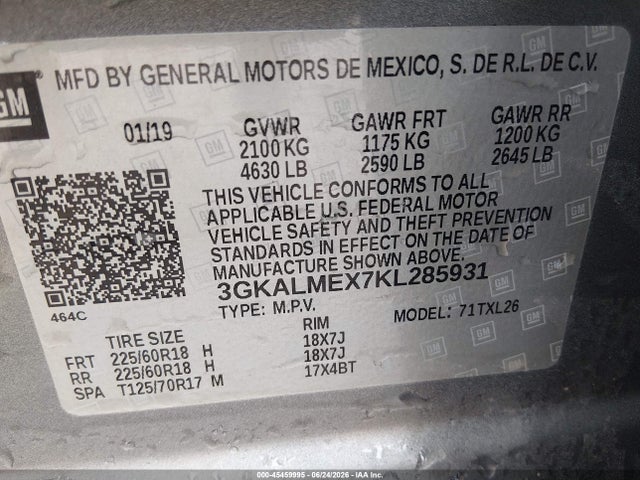 Продаж на аукціоні авто 2019 Gmc Terrain Sle, vin: 3GKALMEX7KL285931, номер лоту: 45459995