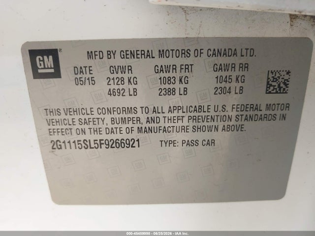 Chevrolet IMPALA 1LT 2015 2G1115SL5F9266921 Image 9