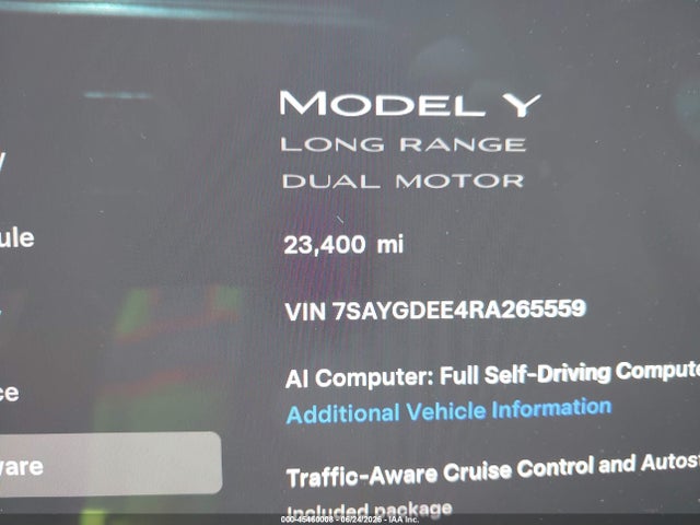 Aukcja sprzedaży 2024 Tesla Model Y Long Range Dual Motor All-wheel Drive, vin: 7SAYGDEE4RA265559, numer aukcji: 45460008