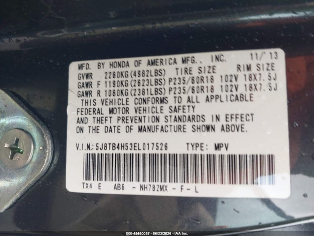 2014 Acura Rdx მანქანა იყიდება აუქციონზე, vin: 5J8TB4H53EL017526, აუქციონის ნომერი: 45460057