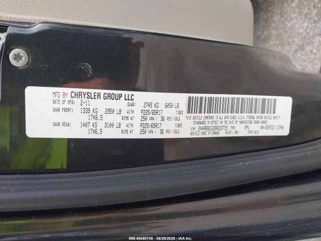 Продаж на аукціоні авто 2011 Chrysler Town & Country Touring-l, vin: 2A4RR8DG2BR633735, номер лоту: 45460106