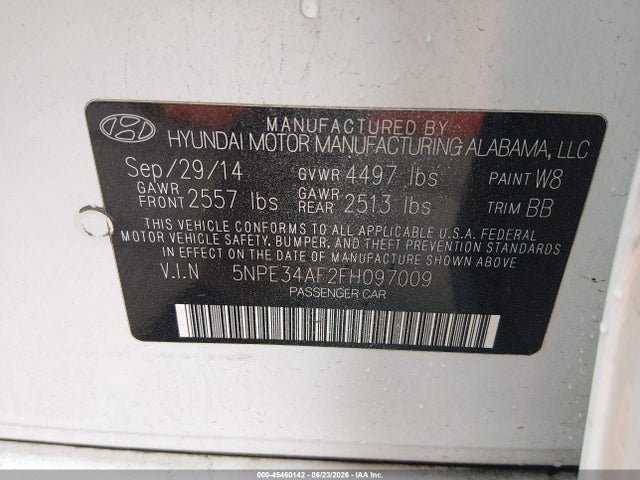 Hyundai Sonata Limited 2015 5NPE34AF2FH097009 Image 9