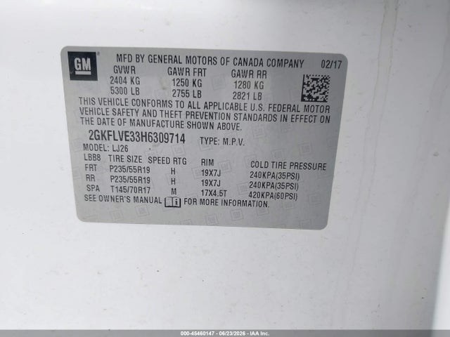 Aukcja sprzedaży 2017 Gmc Terrain Denali, vin: 2GKFLVE33H6309714, numer aukcji: 45460147