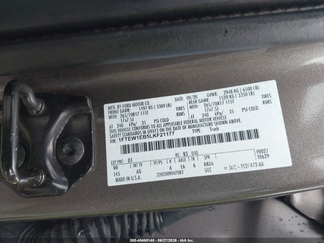 Ford F-150 Xl/xlt 2020 1FTEW1EB5LKF21177 Image 9