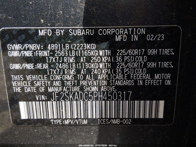 JF2SKADC5PH450317 Subaru Forester Premium